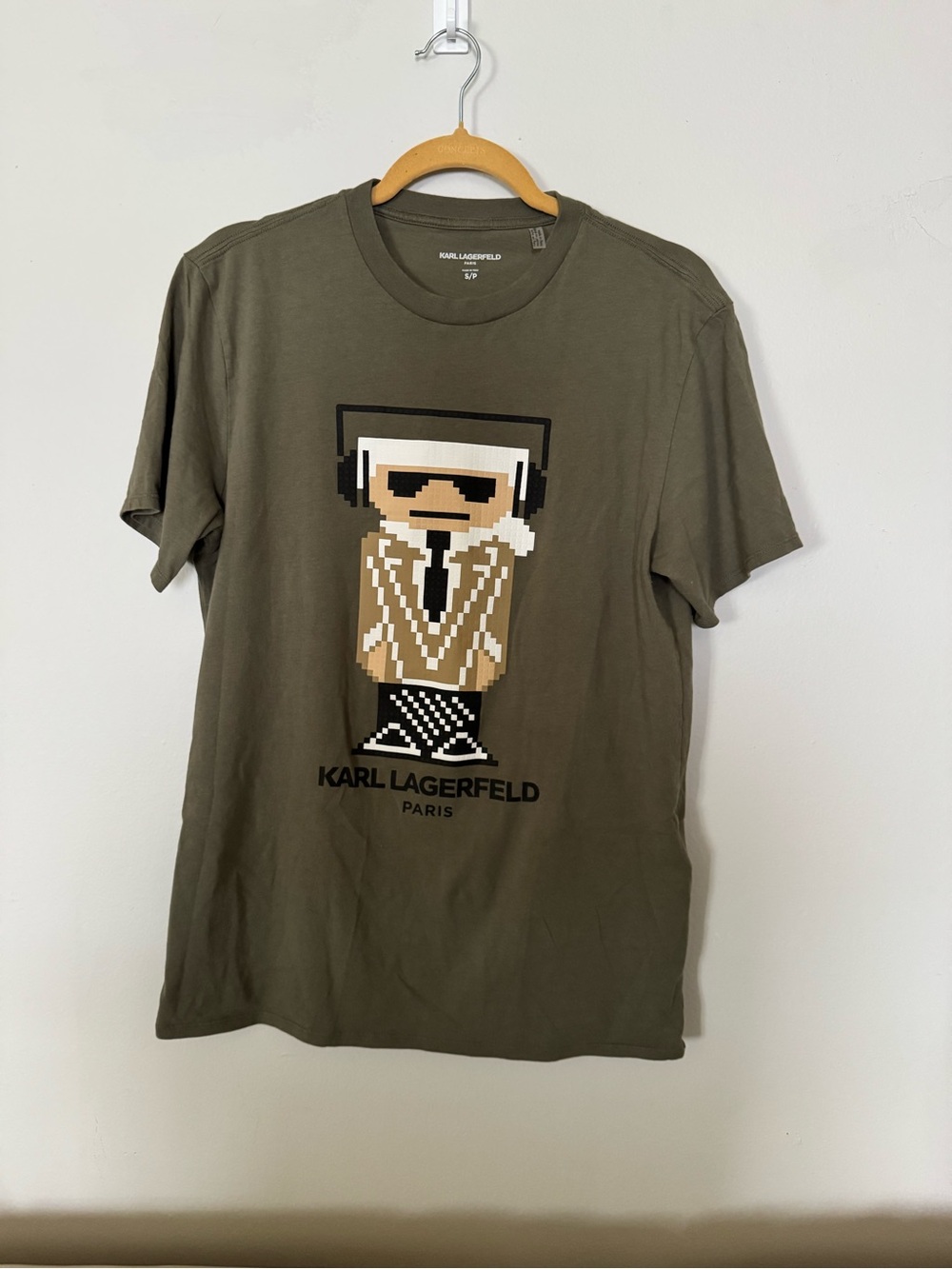 Karl Lagerfeld Olive Pixel Graphic Crewneck Tee